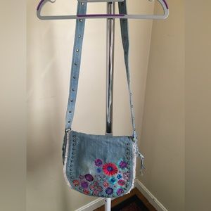 Steven by Steve Madden denim crossbody embroidered handbag.